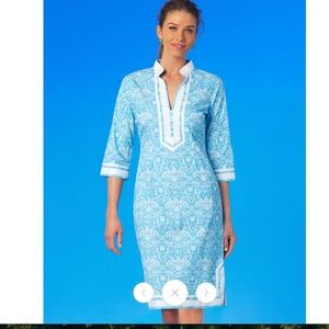 NICOBLU CAPRI SHORT TUNIC DRESS IN REGENCY PORCELAIN RIBBONS Size 16